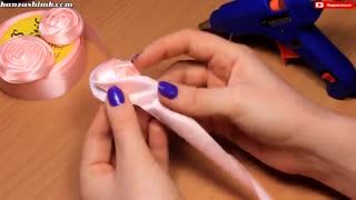 آموزش گل رز با روبان صورتی