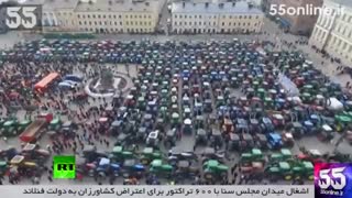 اشغال میدان مجلس سنا با 600 تراکتور برای اعتراض کشاورزان به دولت فنلاند