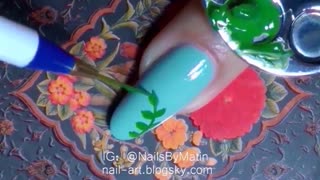 طراحی ناخن سبز بهاری - Green spring nail art