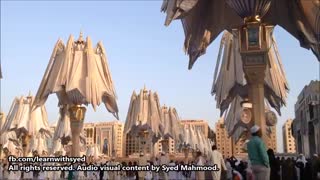 بسته شدن رویایی سایه بان های مسجد النبی مدینه منوره