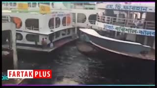 عبور کشتی‌ها از روی هم در عجیب‌ترین بندر دنیا!